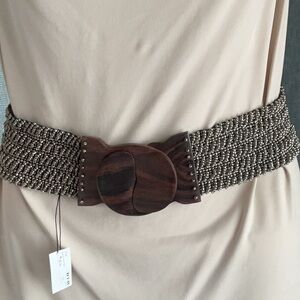 Silver and Brown Woven Belt with Textured Design